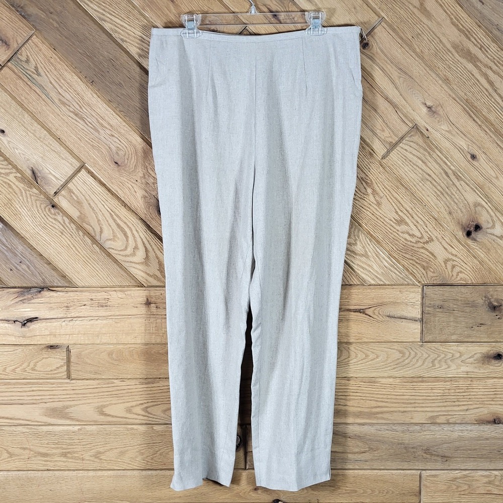 Dress Barn Trousers Women Size 16 Beige Linen Blend High Rise Side Zip Straight